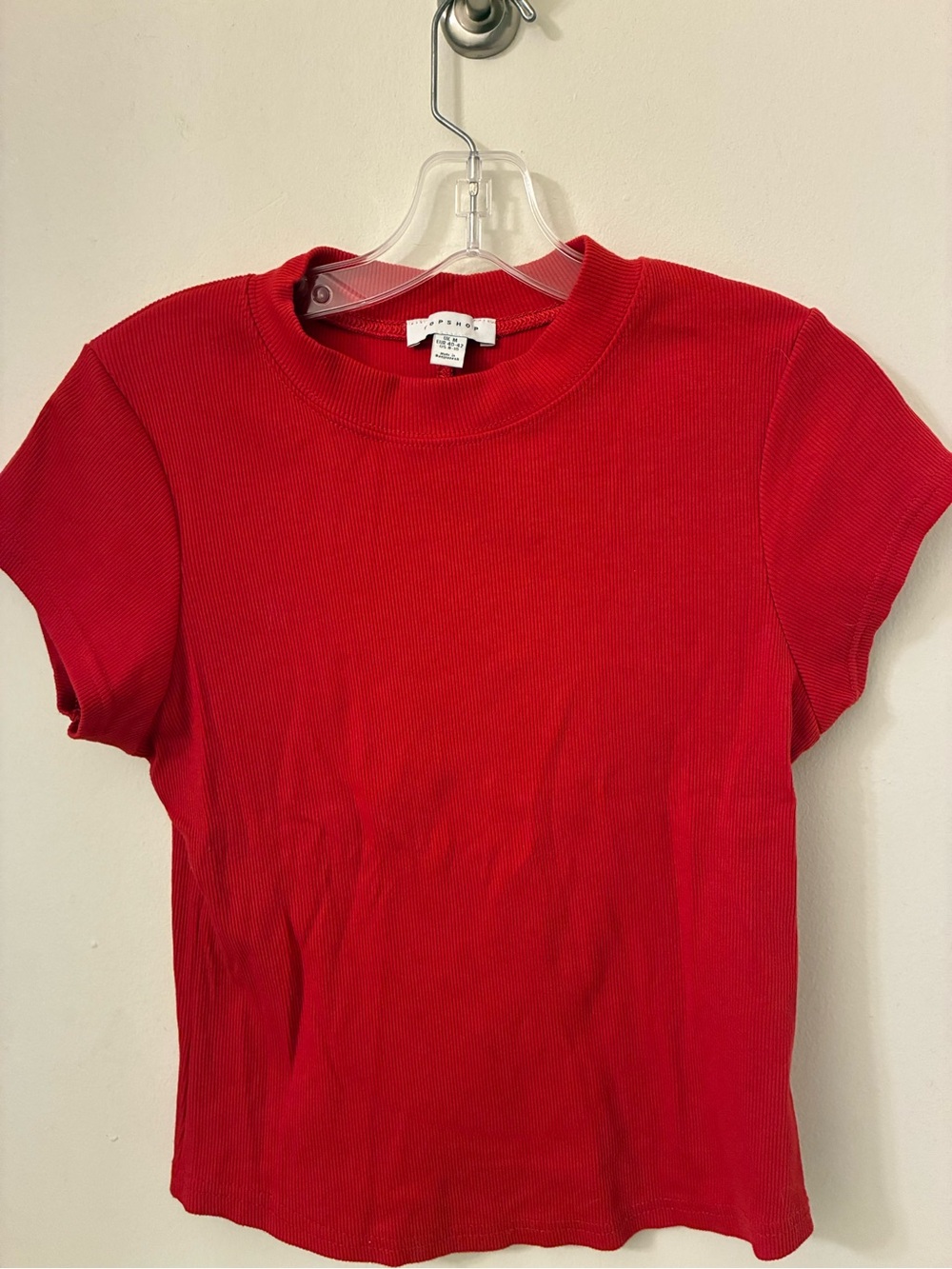Topshop Red baby rib cap slv top